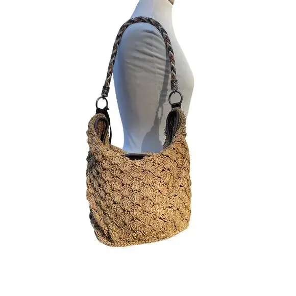 Brighton Straw Crochet Shoulder Bag – Boho Woven Hobo Tote - Picture 13 of 15